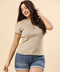Front Buttoned Light Brown Rib Tshirt
