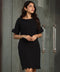 Scalloped Sleeve Frilled Shift Black Dress
