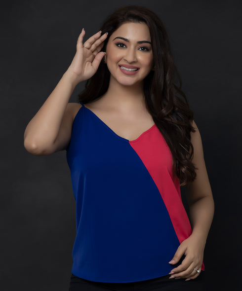 Two Tone Strappy Chiffon Top