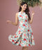 Floral Printed Neck Gathered Dress