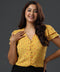 Print Button Layered Sleeve Mustard Blouse