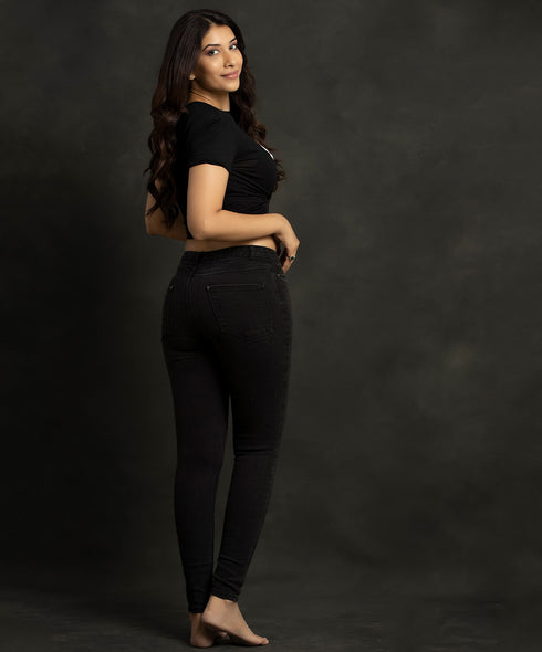 Mid Waist Skinny Type Black Jean