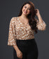 Printed Lantern Sleeve Brown Chiffon Top