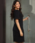 Scalloped Sleeve Frilled Shift Black Dress