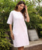 Pintuck Linen Shift White Dress
