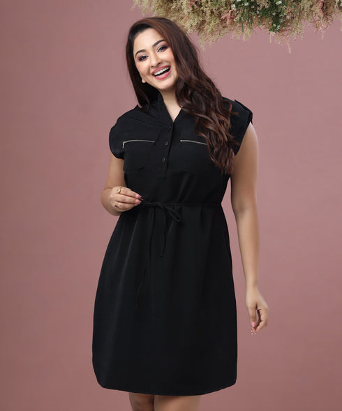 Zipper Detailed Safari Dress