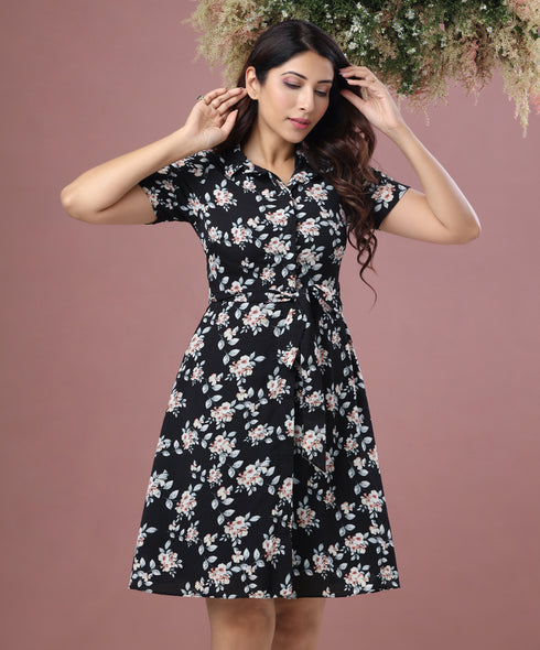 Collared Shirt Dress With A Belt