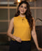 Mustard Neck Frilled Sleeveless Top