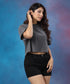 Drop Shoulder Solid Crop Grey Tee