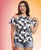 Cold Shoulder Sleeve Flared Printed Top