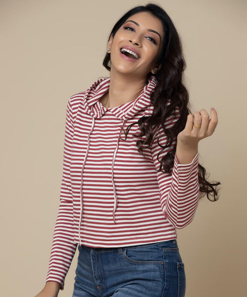 Brick Red And White Stripe Hoodie