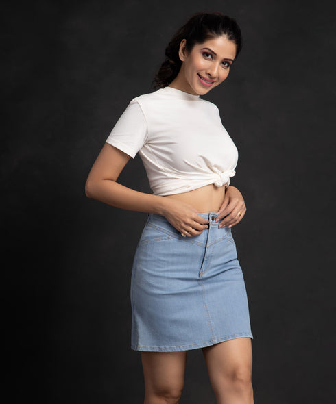 Light Blue Mini Denim Skirt