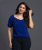 Blue Puffed Sleeve Chiffon Top