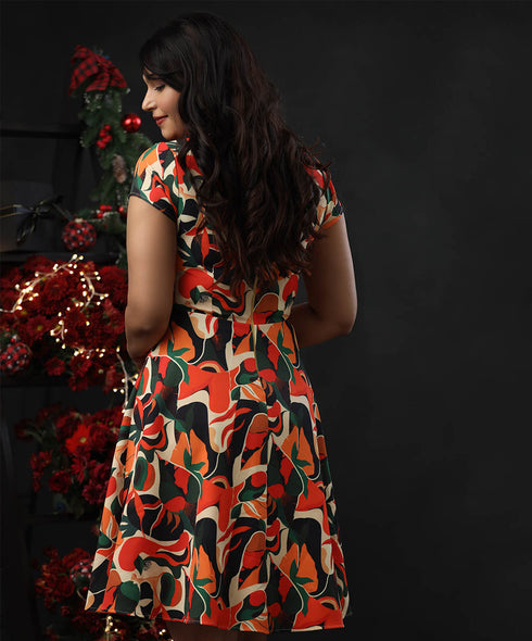 Cap Sleeved Round Neck Printed Dress