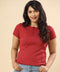 Front Buttoned Brick Red Rib Tshirt