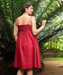 Maroon Strappy Cute Linen Dress