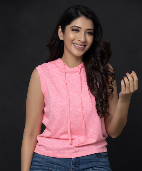 Pink Sleeveless Crop Hoodie