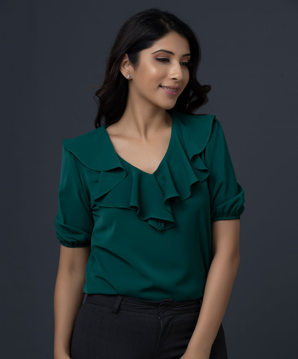 Dark Green Half Sleeve Top Zigzag