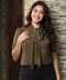 Front Bow Neck Tie Kahaki Top