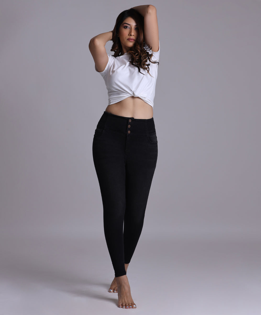 Oversize High-Waist Black Skinny Jeans