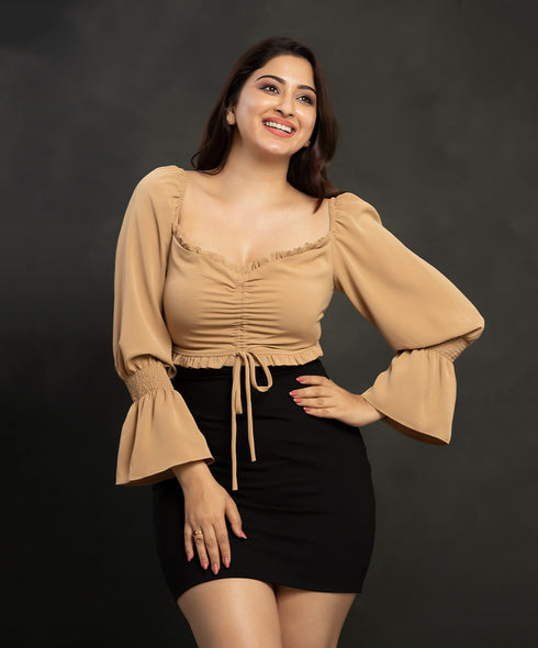 Chiffon Vcut Long Sleeve Crop Top