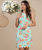 Mint Printed Sleeveless Scalloped Hem Dress