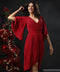 Vneck Sleeve Flared Shift Chiffon Dress