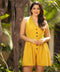 Mustard Buttoned Linen Mini Romper
