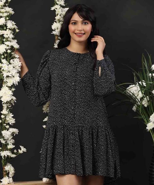 Loose Fitted Printed Short Viscose Dress