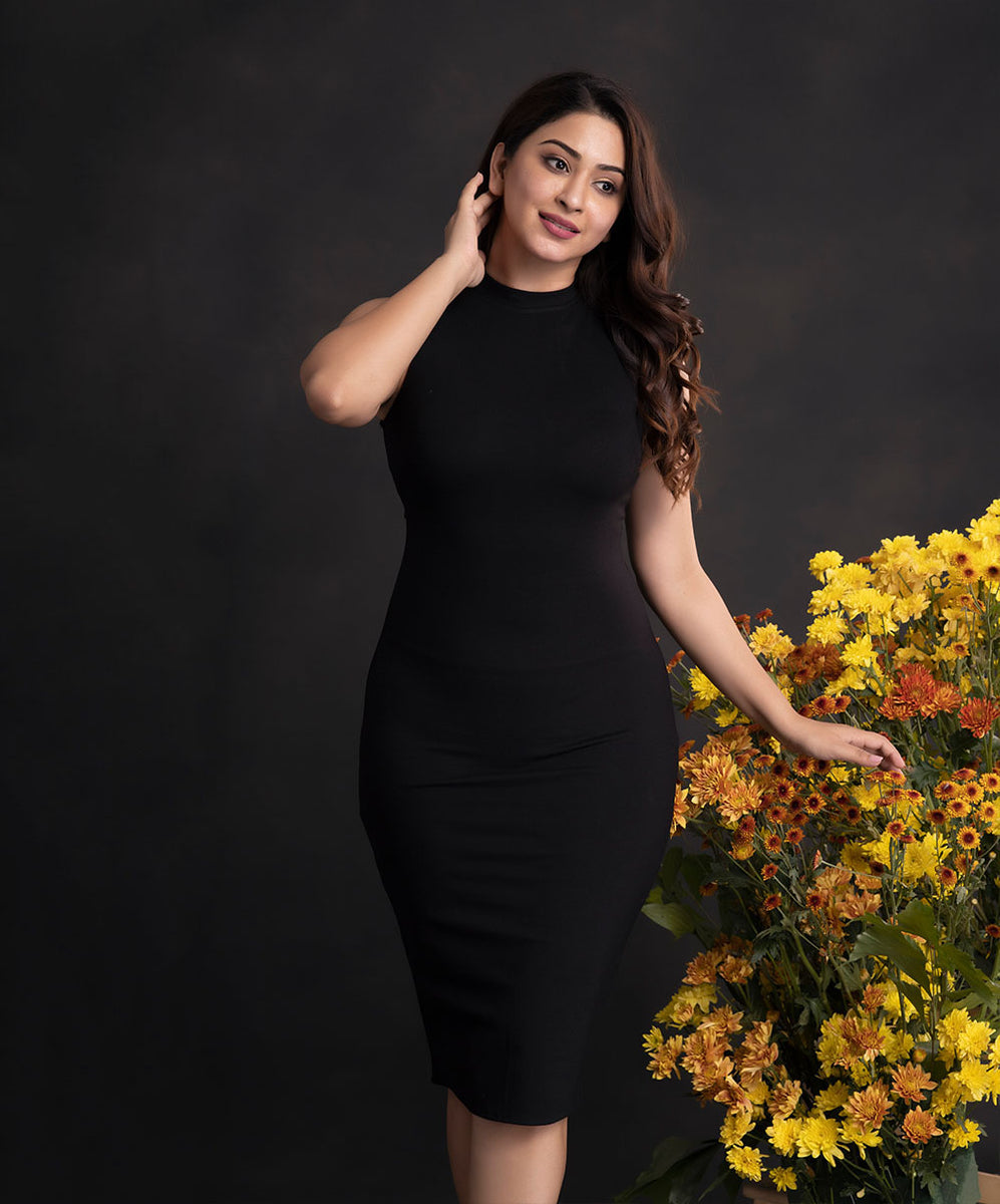 Black High Neck Bodycon Dress – Zigzag