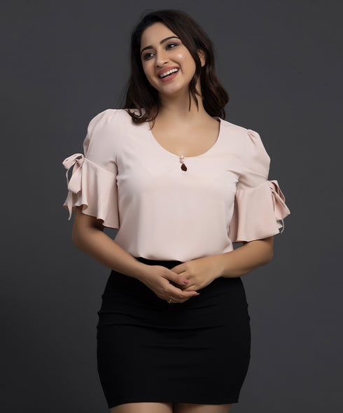 Sleeve Tie-up Detailed Top Blush Beige