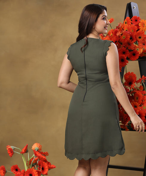 Scalloped Edged Mini Green Dress