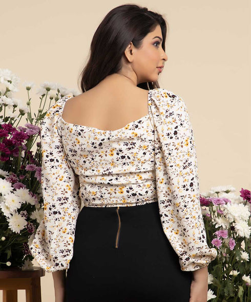 Lantern Sleeve Wrap Belted Floral Top