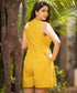 Mustard Buttoned Linen Mini Romper