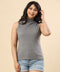 Grey Sleeveless High Neck Rib Tshirt