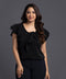 Black Front Neck Vtie Chiffon Formal Top