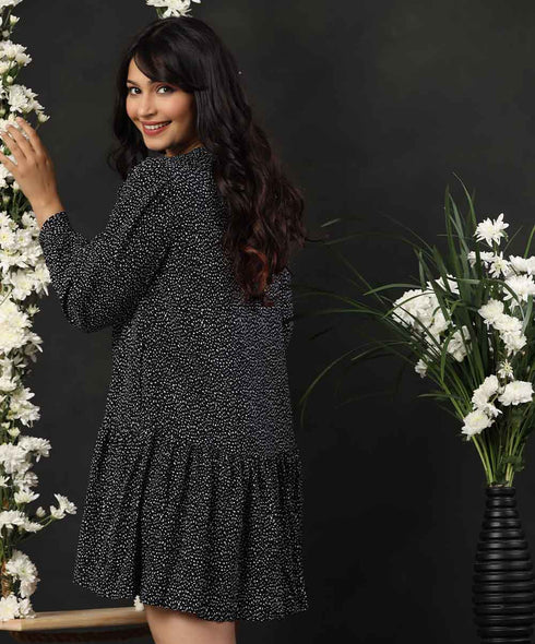 Loose Fitted Printed Short Viscose Dress