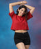 Drop Shoulder Solid Crop Red Tee