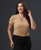 Scalloped Detailed Brown Chiffon Top