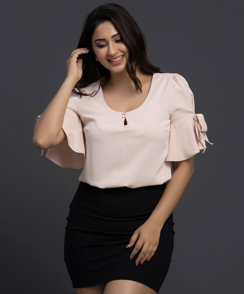 Sleeve Tie-up Detailed Top Blush Beige