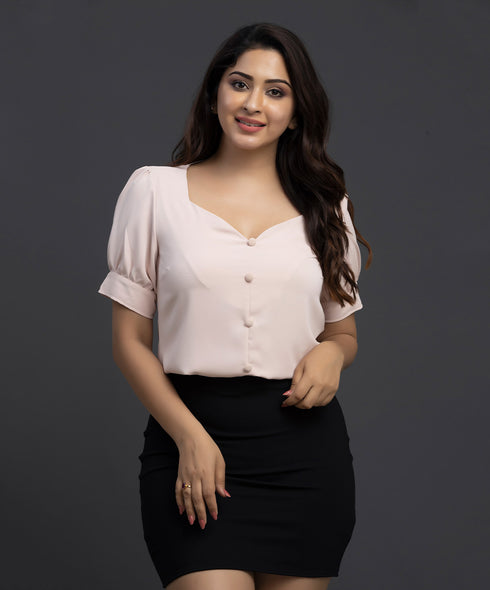 Sweetheart Neck Mock Buttoned Top