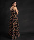 Black Floral Printed Button Stand Maxi