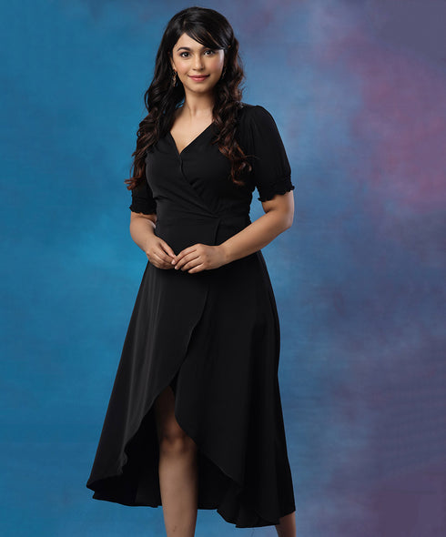 Wrap Around Chiffon Black Maxi