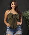 Big-Bow Front Crop Cami Green Top