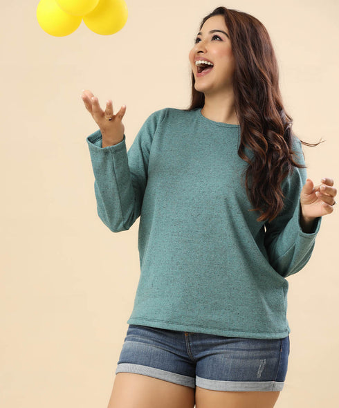 Green Long-Sleeve Crew Neck Rib Tshirt