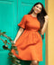 Orange Bell Sleeve Linen Midi Dress