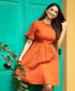 Orange Bell Sleeve Linen Midi Dress