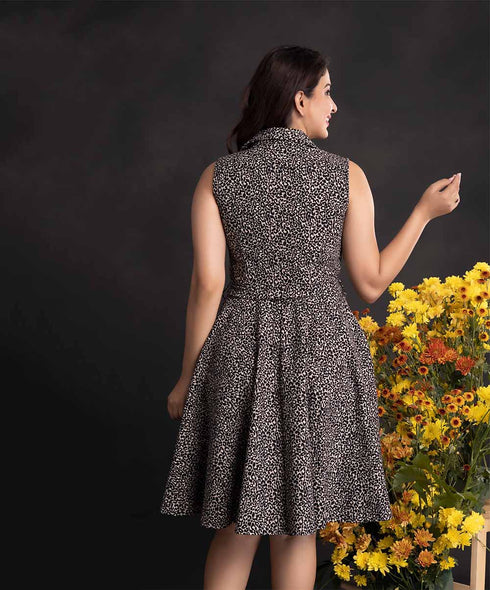 Leopard Printed Pleated Skater Dress