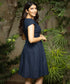 Vintage Navy Blue Linen Lapel Dress