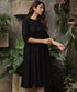 Half Shirt Buttoned Linen Black Dress